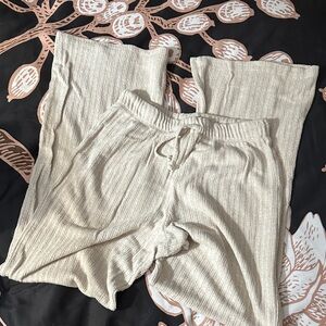 Topshop Cream Wide Leg Ribbed Pants